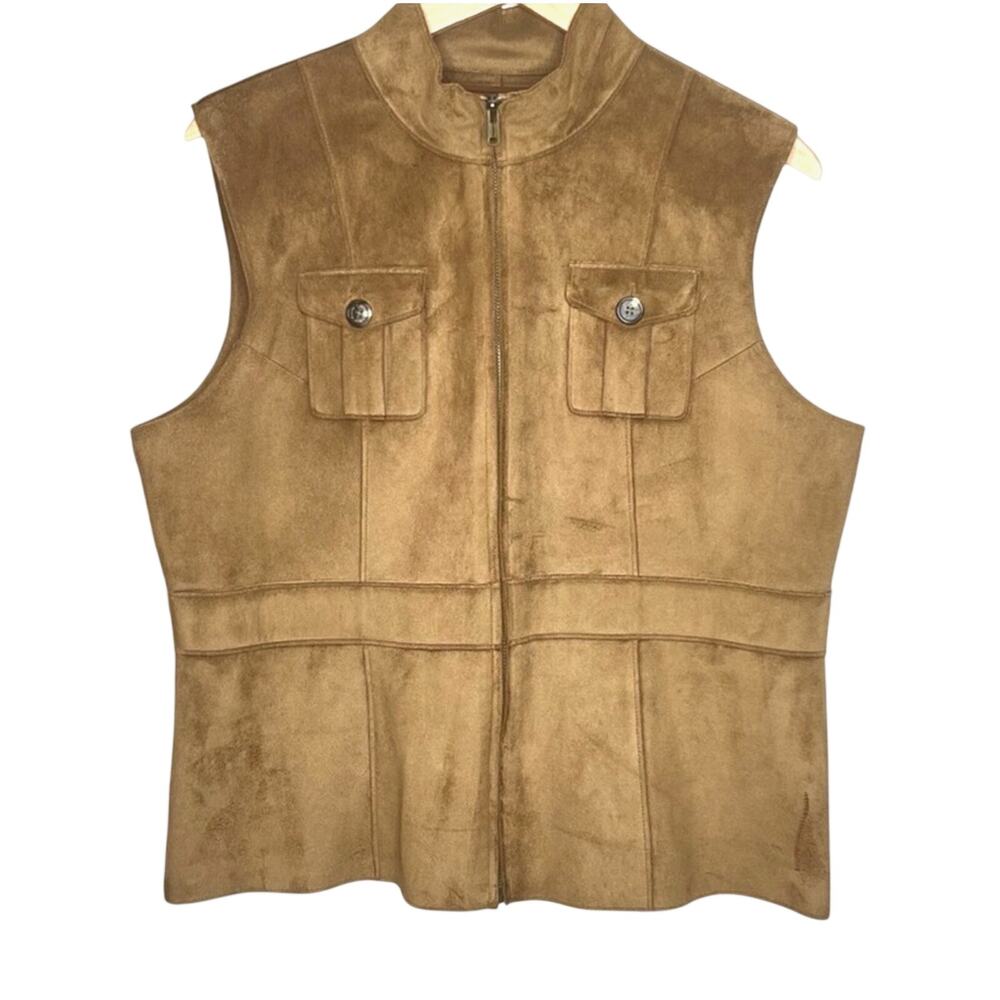 Vegan Suede Vest Size PL Tan Ralph Lauren LRL Western Casual Classic